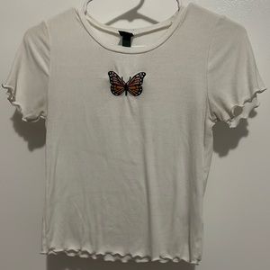 White wild fable crop top tshirt with butterfly S